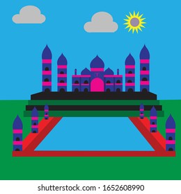 Ilustración vectorial de un Taj Mahal - Fondo de caricatura. Vector de stock