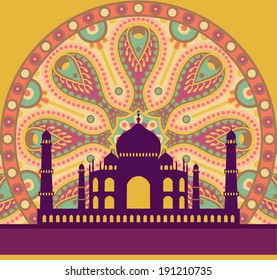 vector illustration of Taj Mahal on an ornate traditional background