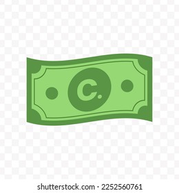 Vector illustration of Tajikistani Somoni banknote in green color on transparent background (PNG).