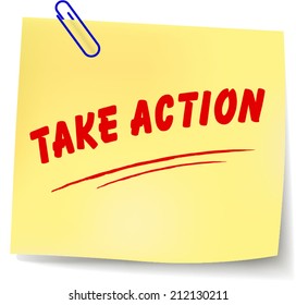 Vector illustration of take action paper message on white background