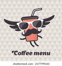 Vector illustration of a take away coffee cup. Drawing for drink and beverage menu or cafe design.