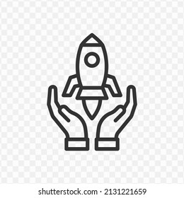 Vector illustration of take care of the rocket icon in dark color and transparent background(png).