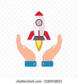 Vector illustration of take care of the rocket. Colored vector for website design .Simple design on transparent background (PNG).