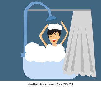 Vector Illustration. Take Shower Happy.