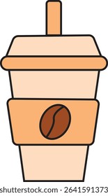Vector Illustration of Takeaway Coffee Cup with Lid and Coffee Bean Icon for Cafe Branding, Beverage Design, and Morning Drink Concept