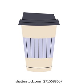 Vector illustration of a takeaway coffee cup in flat style on a white background. Ideal for cafe, coffee shop branding, menu designs, packaging, app and web icon.