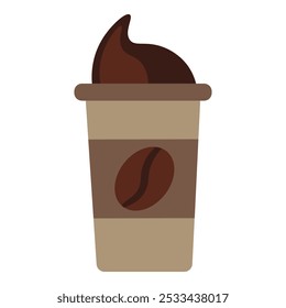 Vector illustration of takeaway coffee for two in solid cartoon style. Coffee-themed event, a cafe menu element. Latte, Espresso, Americano, Cappuccino, Flat, Mocha, Irish, Turkish Coffee