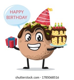 vector illustration of takoyaki mascot or character celebrate birthday party