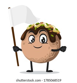 vector illustration of takoyaki mascot or character holding blank white banner