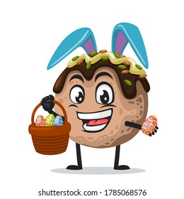 vector illustration of takoyaki mascot or character wearing bunny hat