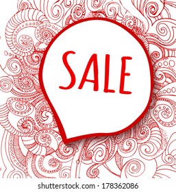 vector illustration. talking bubble "sale" on doodle background - pattern