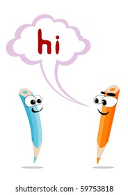 Vector illustration of talking color crayons