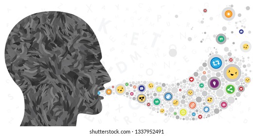 vector illustration of talking persona and social media icons and viral gossip spreading concept