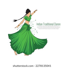 Vector illustration of a tall lady, Indian woman dancing illustration, Vector element for creating logo