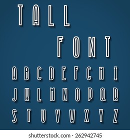 Vector Illustration of Tall Outline Font for Design, Website, Background, Banner. ABC Element Template with Shadow. White Typographic for your Letter, Logo or Name