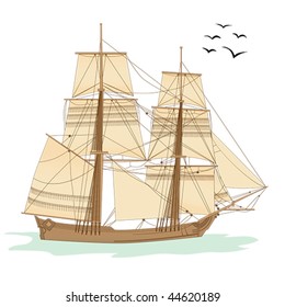 vector illustration of the tall ship of XVIII  century