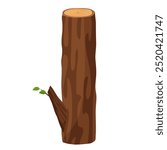 A vector illustration of a tall wooden log with a small branch and leaves.