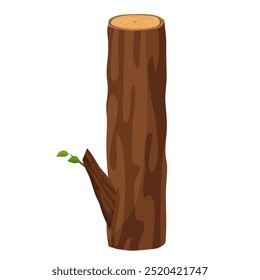 A vector illustration of a tall wooden log with a small branch and leaves.