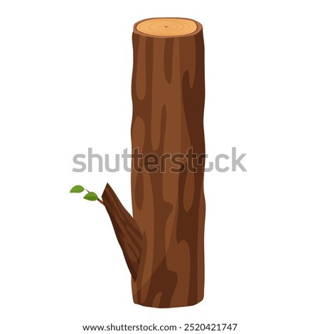 A vector illustration of a tall wooden log with a small branch and leaves.