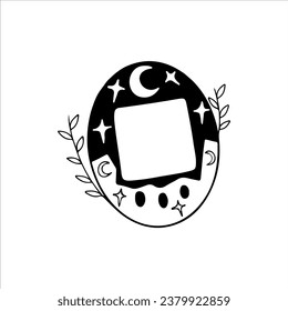 ilustración vectorial de un tamagotchi con decoración de hojas