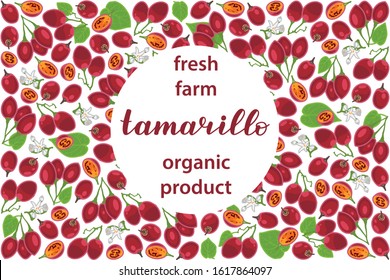 vector illustration of tamarillo and leaf design with lettering tamarillo background white text fresh farm organic product EPS10