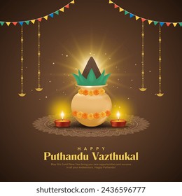 Vector illustration of Tamil new year Puthandu with festive elements.