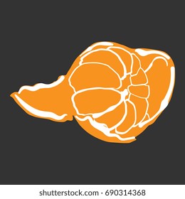 Vector illustration of a tangerine. Isolated simple two color image on dark background.