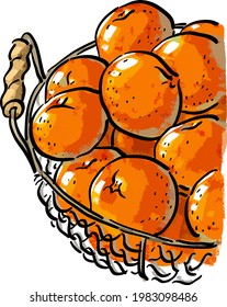 Vector illustration with tangerines in the basket