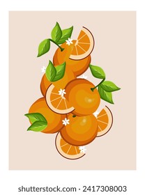 Vector illustration. Tangerines, citrus fruits, fruits. Poster design, packaging, postcard, vertical banner. Flat design.