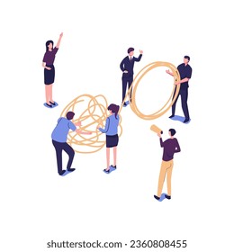 Vector illustration, tangle tangled and unraveled. abstract metaphor, business problem solving concept