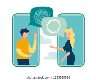 Vector illustration, tangled and untangled tangle. abstract metaphor, business problem solving concept, online communication problem and question resolution