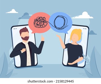 Vector illustration, tangled and untangled tangle. abstract metaphor, business problem solving concept, online communication problem and question resolution. Mental health, happiness and psychology.