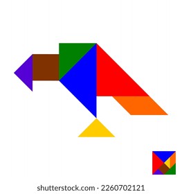 Vector illustration of tangram puzzle in chicken shape on white background