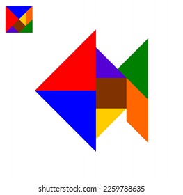 Ilustración vectorial del rompecabezas del tangrama en forma de pez sobre fondo blanco