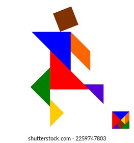 Vector illustration of tangram puzzle in running man shape on white background