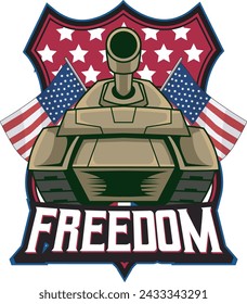 Vector Illustration Tank in front view with FREEDOM text Esport logo