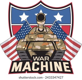 Vector Illustration Tank in front view with WAR MACHINE text Esport logo