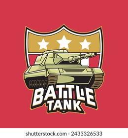 Vector Ilustración Tanque en vista lateral con el texto TANQUE DE BATALLA Esport logo