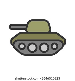 Vector illustration of a Tank in solid line style isolated in white background