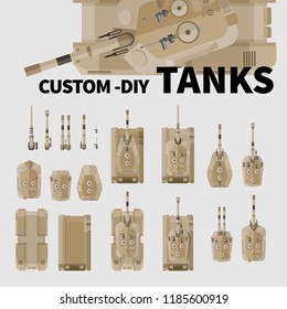 Vector illustration of tanks, complete with separate parts to create your own custom tanks.