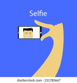 Vector illustration of tanned men taking a self snapshot.