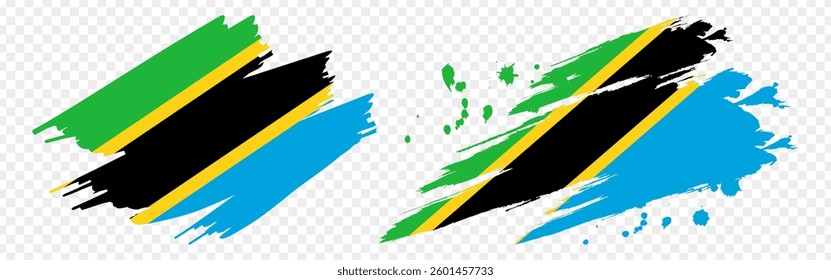 Vector illustration of Tanzania flag in brush stroke effect on transparent background