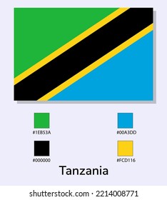 Vector Illustration of Tanzania flag isolated on light blue background. Illustration Tanzania flag with Color Codes. As close as possible to the original. ready to use, easy to edit. 
