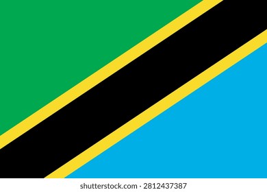 Vector illustration of the Tanzanian flag featuring diagonal stripes of green, black, and blue, separated by thin yellow lines.
