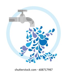 vector illustration of tap with clean blue water drops