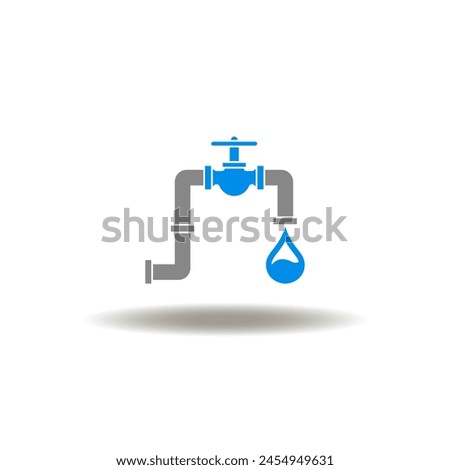 Vector illustration of tap or faucet with pipe. Icon of plumbing. Symbol of piping.