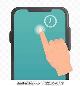 Vector illustration of tap and hold smartphone screen icon sign and symbol. Simple design on transparent background (PNG).