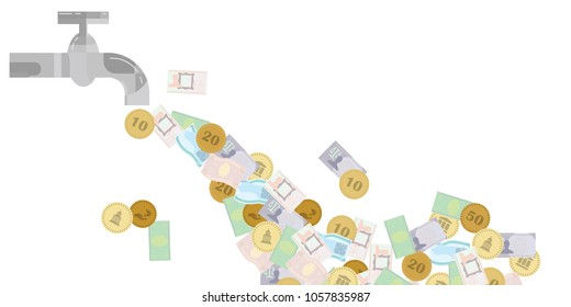 vector illustration of tap and money flow for business ideas and entrepreneur visuals 