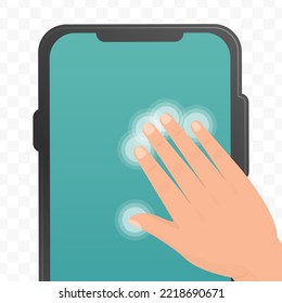 Vector illustration of tap smartphone screen with five fingers icon sign and symbol. Simple design on transparent background (PNG).