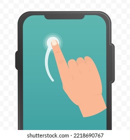 Vector illustration of tap and swipe hold up smartphone screen icon sign and symbol. Simple design on transparent background (PNG).